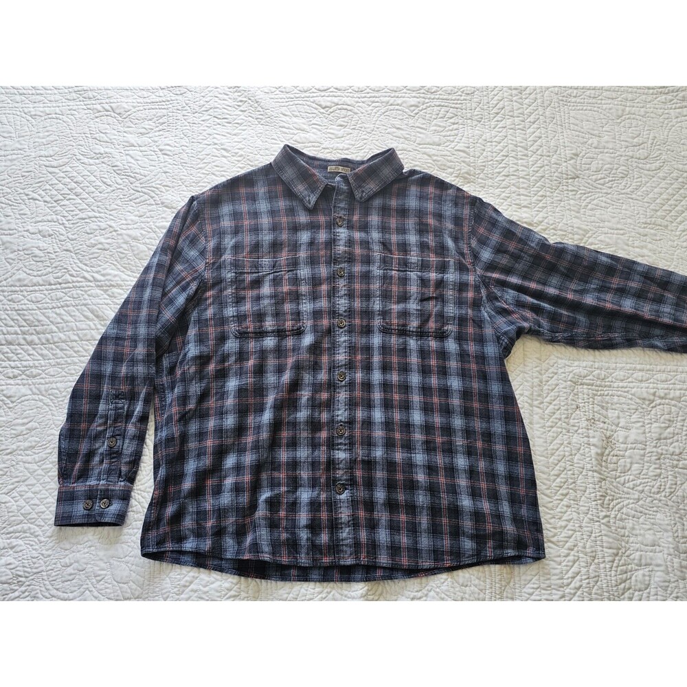 Duluth Trading Co Shirt Mens XL Flannel Untucked Button Up Red Blue Plaid